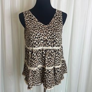 NWT Leopard Print LOVE FIRE Tiered Tank Top, Size XL